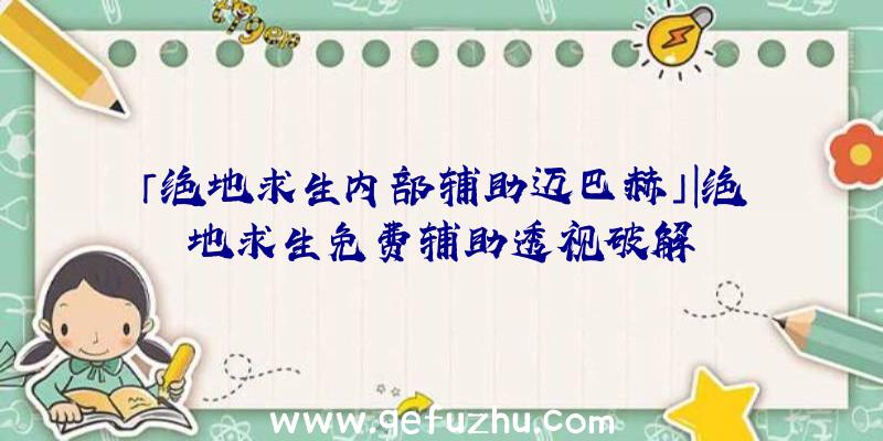 「绝地求生内部辅助迈巴赫」|绝地求生免费辅助透视破解